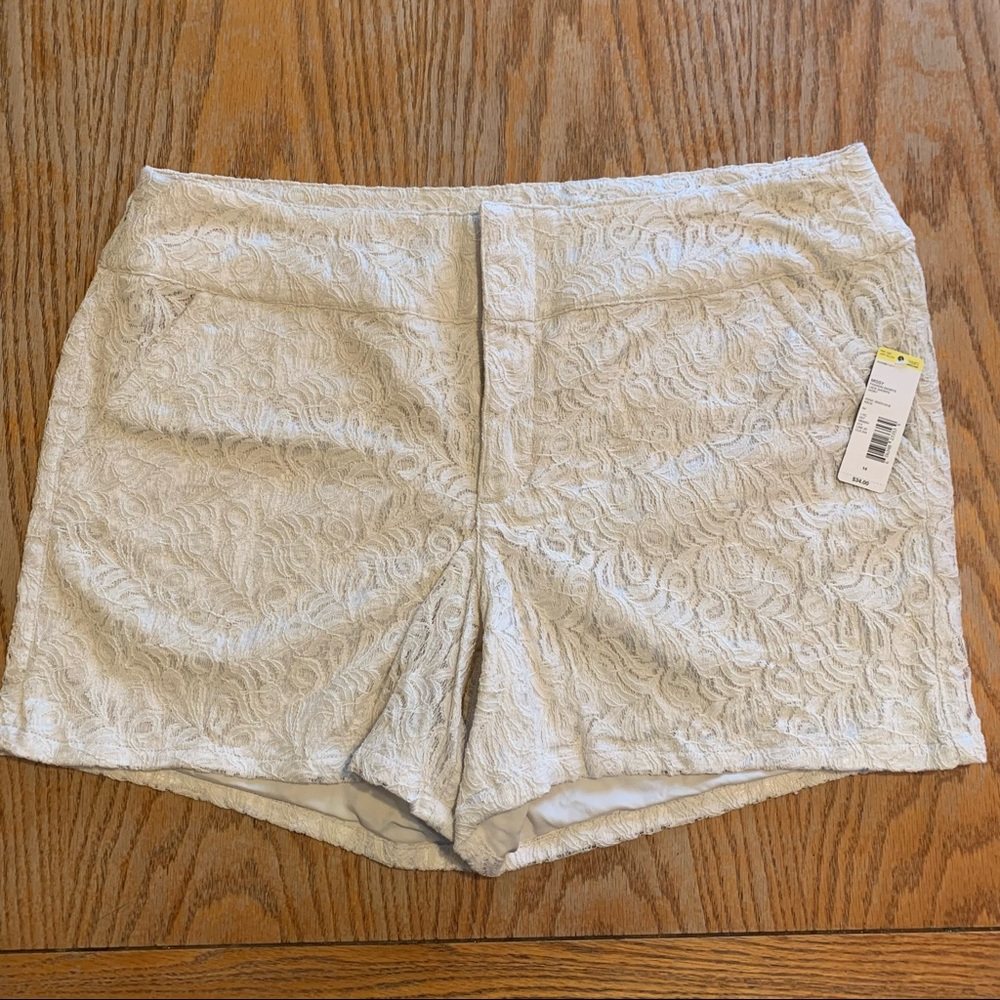 Cream lace shorts by Metaphor.